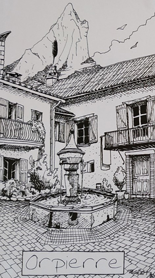 Dessin de la place d'Orpierre